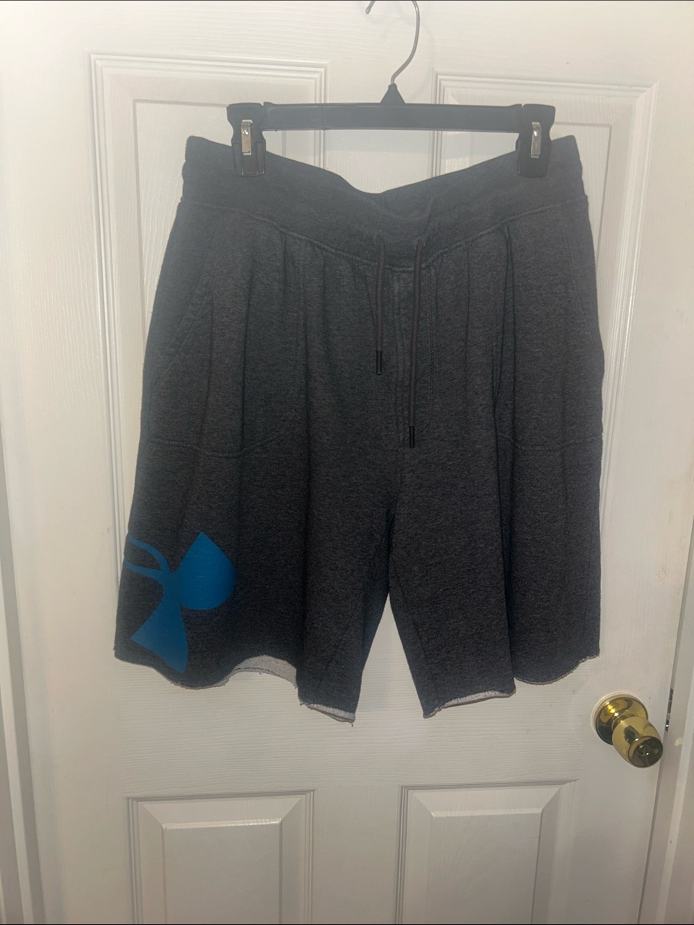 Under Armour Men's Charcoal Athletic Shorts with Blue Logo